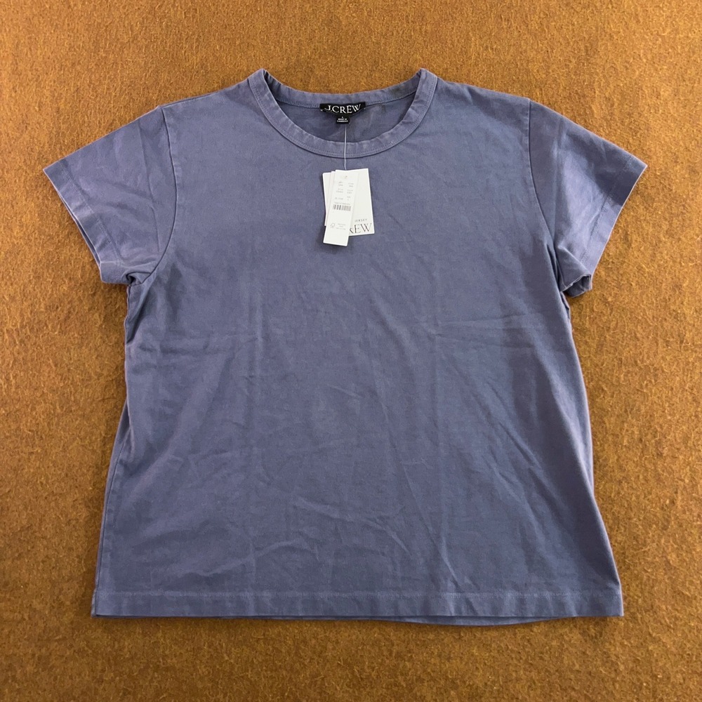 J.Crew Womens Large Blue Cotton Jersey Short Sleeve T-Shirt NWT *Flaw
